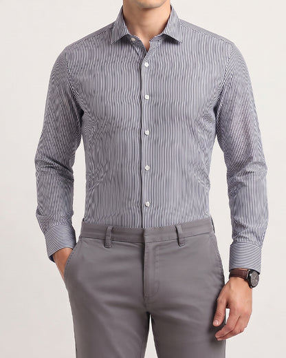 Calvy Klien Branded Mens Formal Shirt-Grey And White Stripe MFS-52