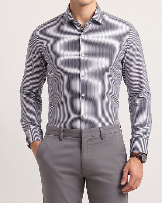 Calvy Klien Branded Mens Formal Shirt-Grey And White Stripe MFS-52