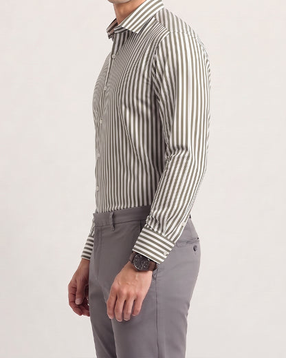 Branded Mens Formal Shirt-Olive Micro-Geometric MFS-58