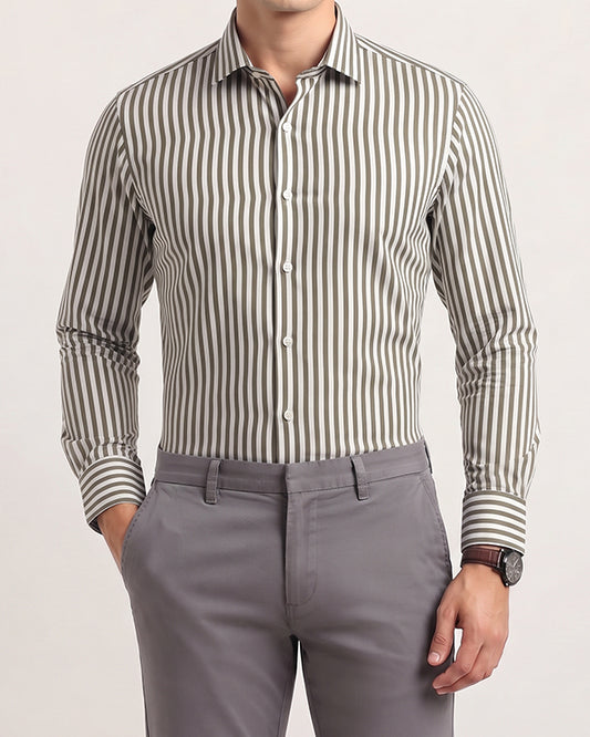 Branded Mens Formal Shirt-Olive Micro-Geometric MFS-58