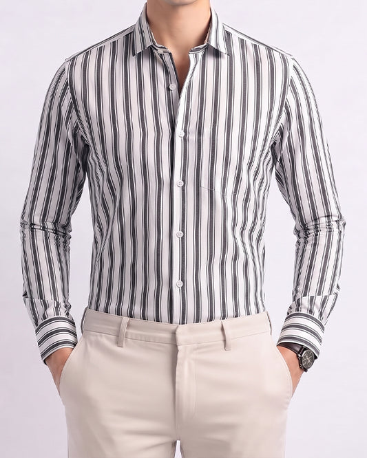 Zelig Branded Mens Formal Shirt-Charcoal Stripe MFS-62