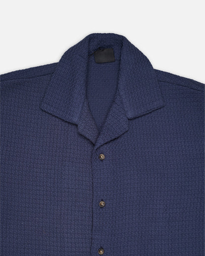 PullNBear Branded Men’s Navy Blue Textured Short Sleeve Button-Down Shirt MCS-25