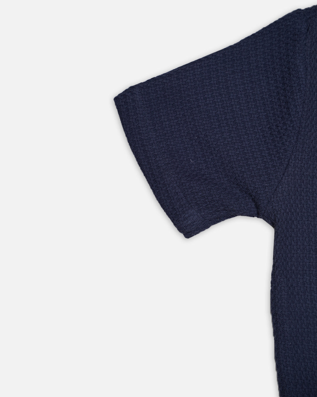 PullNBear Branded Men’s Navy Blue Textured Short Sleeve Button-Down Shirt MCS-25