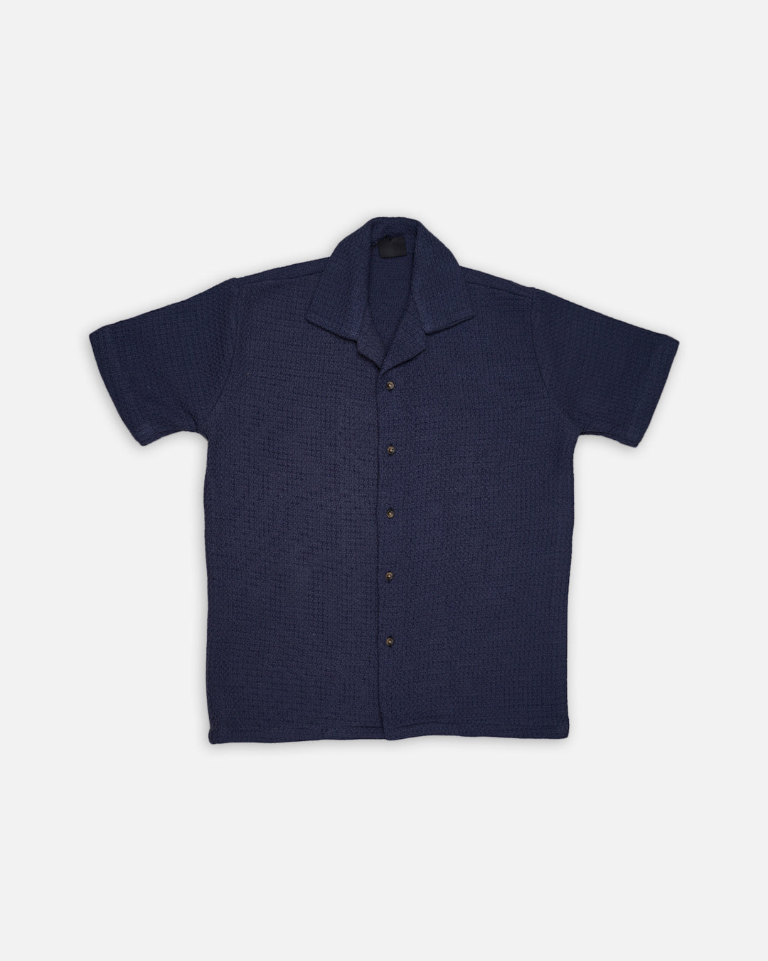 PullNBear Branded Men’s Navy Blue Textured Short Sleeve Button-Down Shirt MCS-25