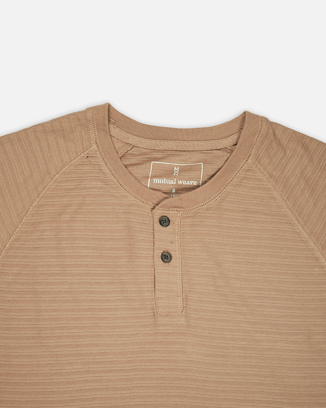 Mutual Wave Branded Men’s Textured Henley Neck Long Sleeve T-Shirt – Sand Beige MFT-02