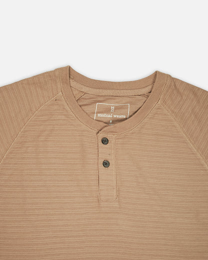 Mutual Wave Branded Men’s Textured Henley Neck Long Sleeve T-Shirt – Sand Beige MFT-02