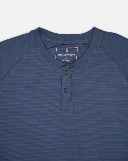 Mutual Wave Branded Men’s Textured Henley Neck Long Sleeve T-Shirt – Deep Ocean Blue MFT-03