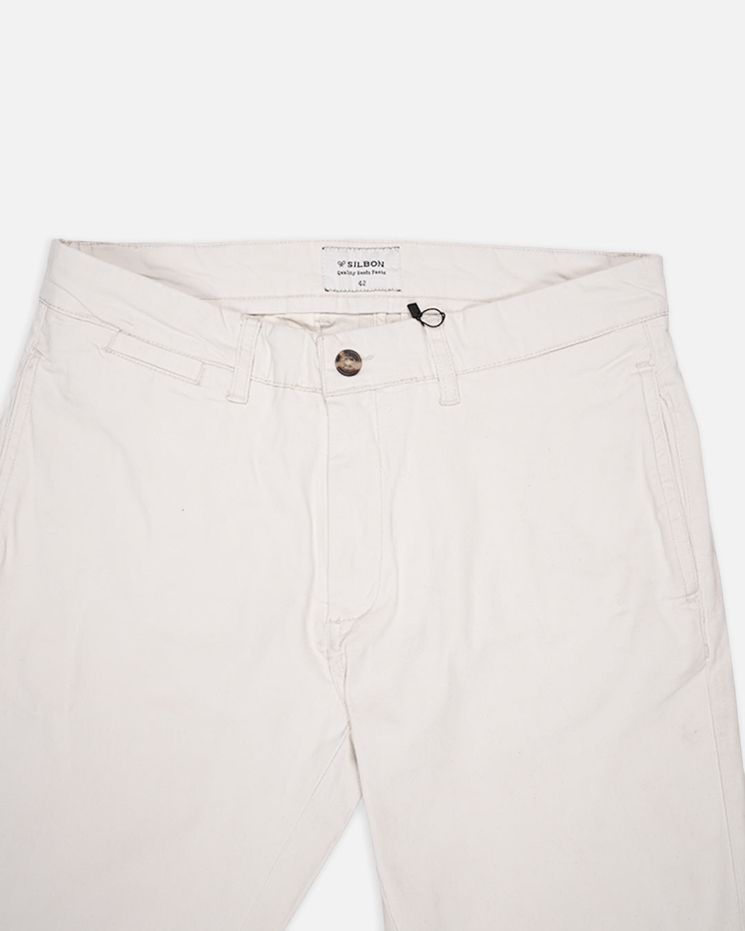 SILBAN Branded Men's Off White Slim-Fit Cotton Chinos Branded MCP-26