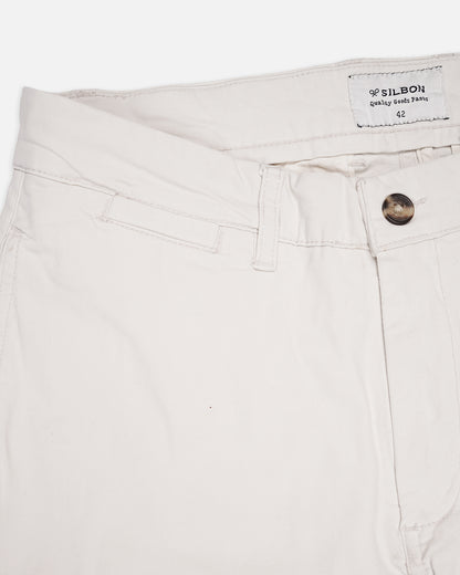 SILBAN Branded Men's Off White Slim-Fit Cotton Chinos Branded MCP-26