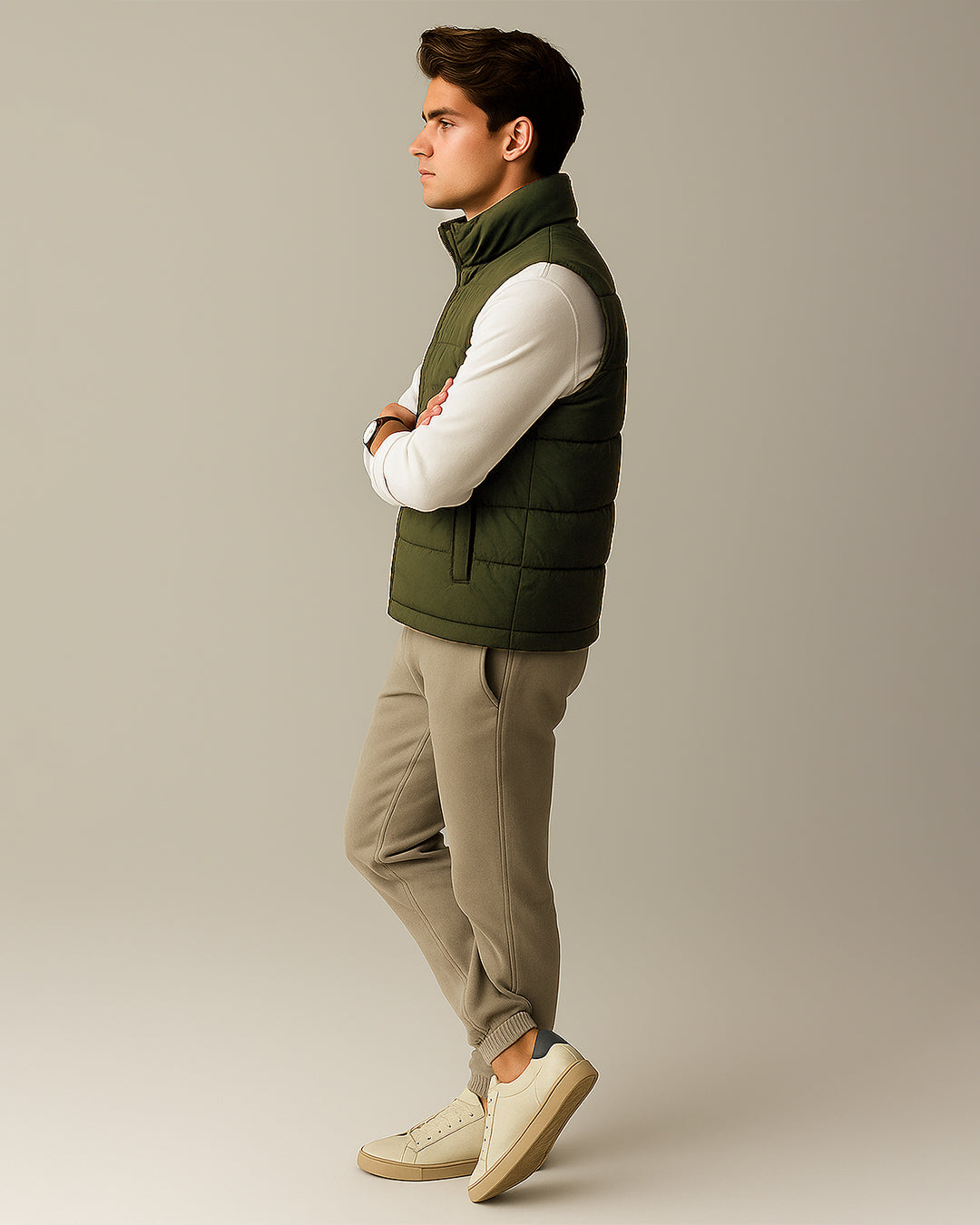 Zelig Branded Men’s Olive Quilted Puffer Vest – Winter Premium Sleeveless Jacket MWJ-11