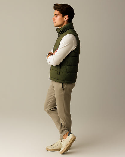 Zelig Branded Men’s Olive Quilted Puffer Vest – Winter Premium Sleeveless Jacket MWJ-11