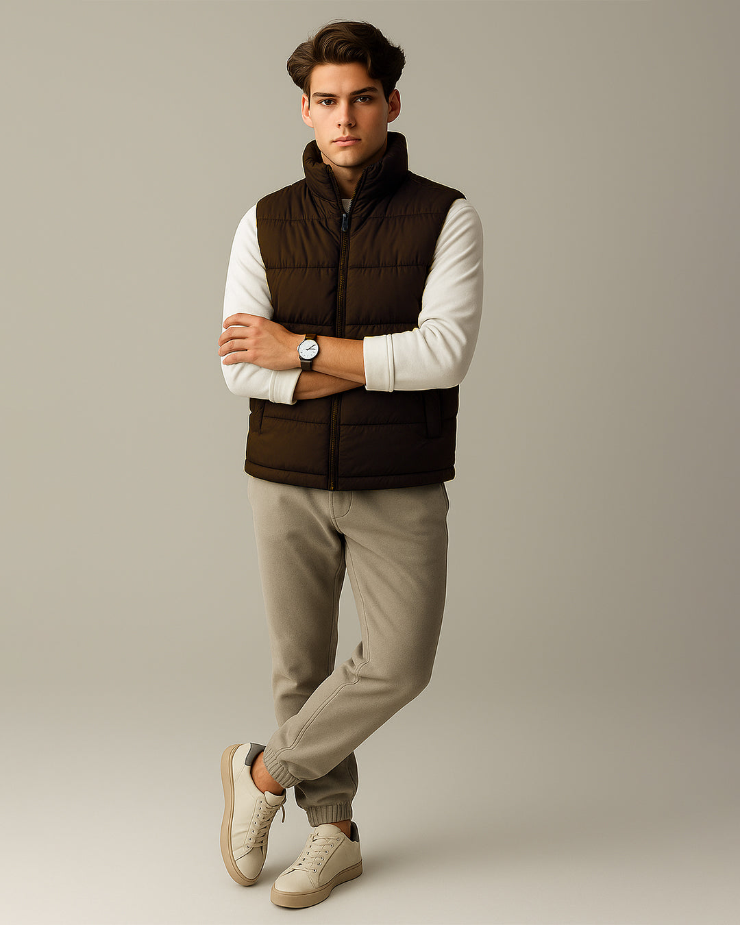 Zelig Branded Men’s Brown Quilted Puffer Vest – Winter Premium Sleeveless Jacket MWJ-13