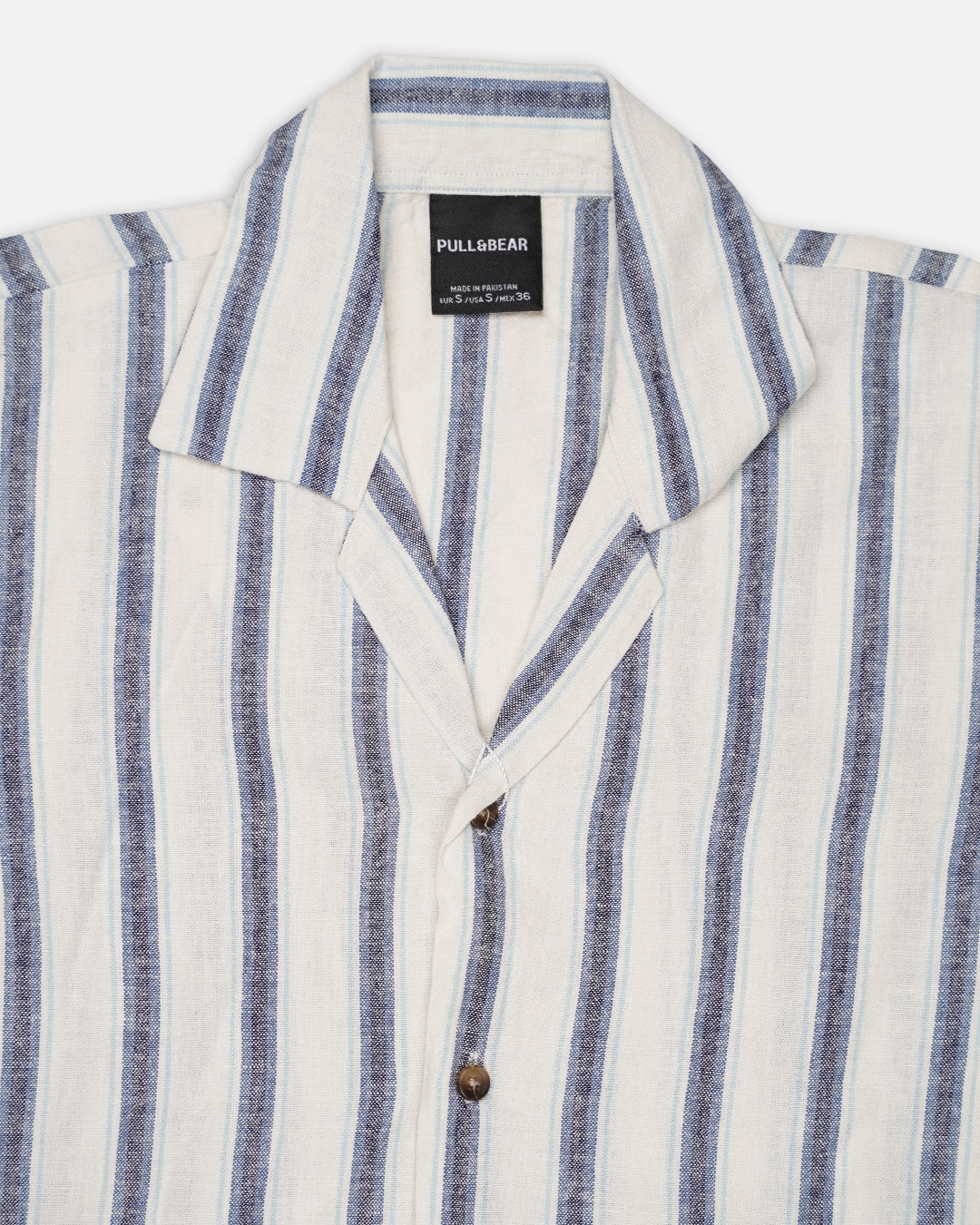 PullNBear Branded Men’s Ivory Blue Stripe Button-Down Shirt MCS-28