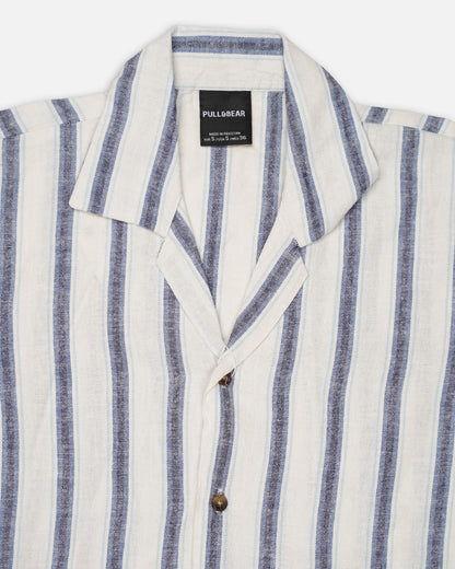 PullNBear Branded Men’s Ivory Blue Stripe Button-Down Shirt MCS-28