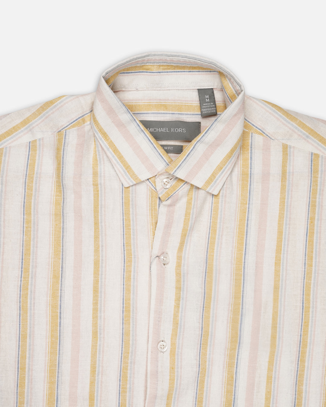 Michael Krs Branded Men’s Cream & Yellow Vertical Striped Slim Fit Casual Shirt MFS-23