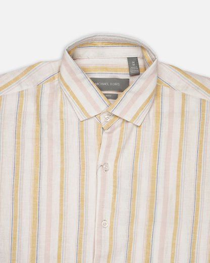 Michael Krs Branded Men’s Cream & Yellow Vertical Striped Slim Fit Casual Shirt MFS-23