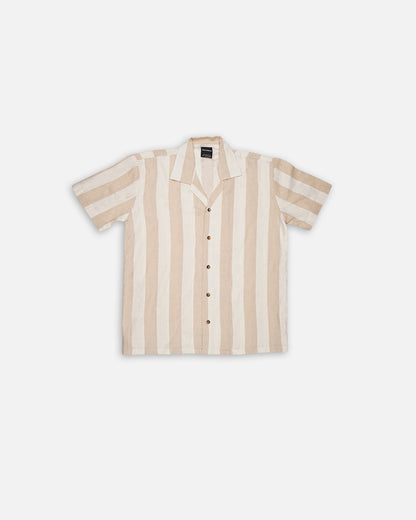 PullNBear Branded Men’s Beige Stripe Button-Down Shirt MCS-30