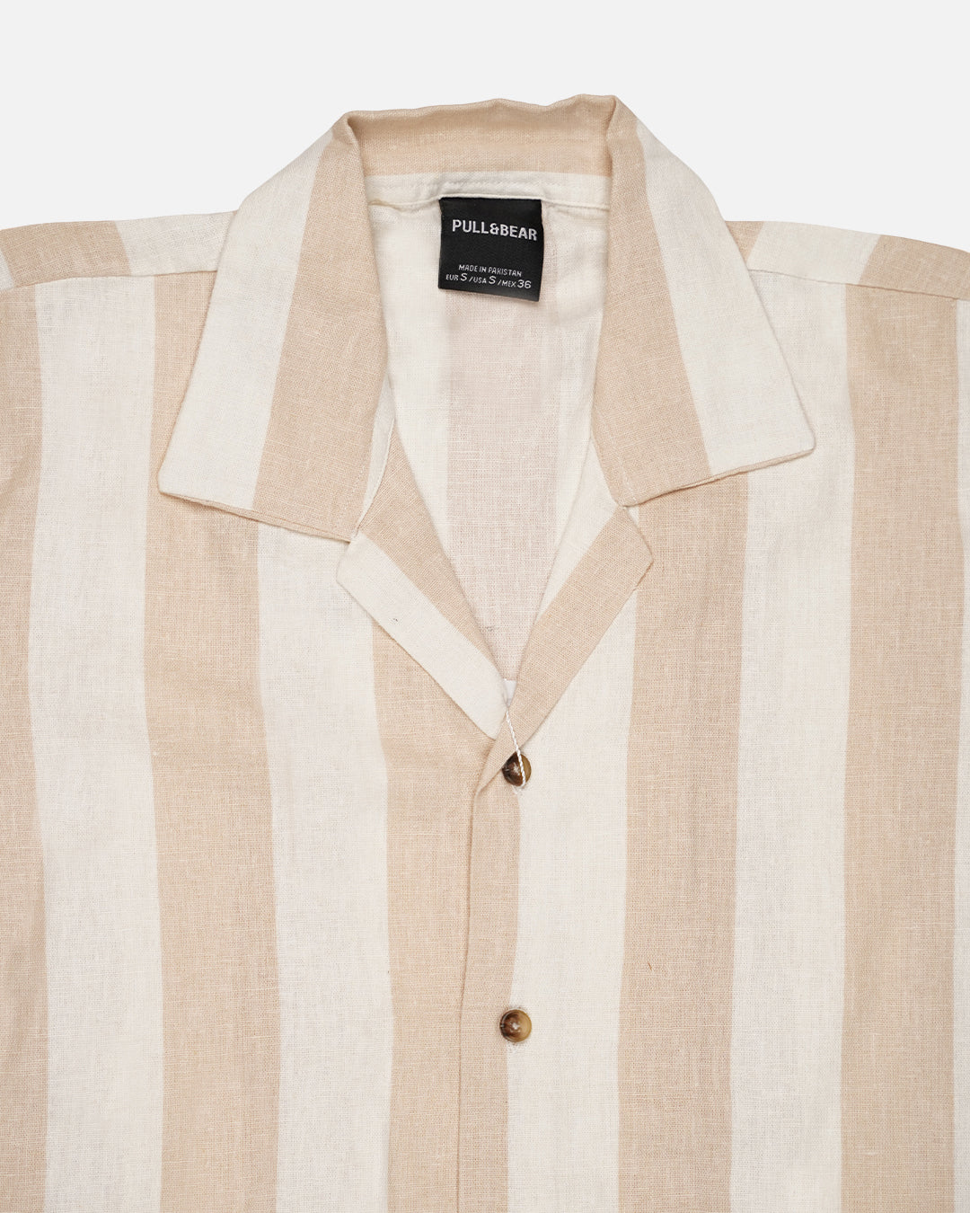 PullNBear Branded Men’s Beige Stripe Button-Down Shirt MCS-30