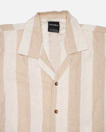 PullNBear Branded Men’s Beige Stripe Button-Down Shirt MCS-30