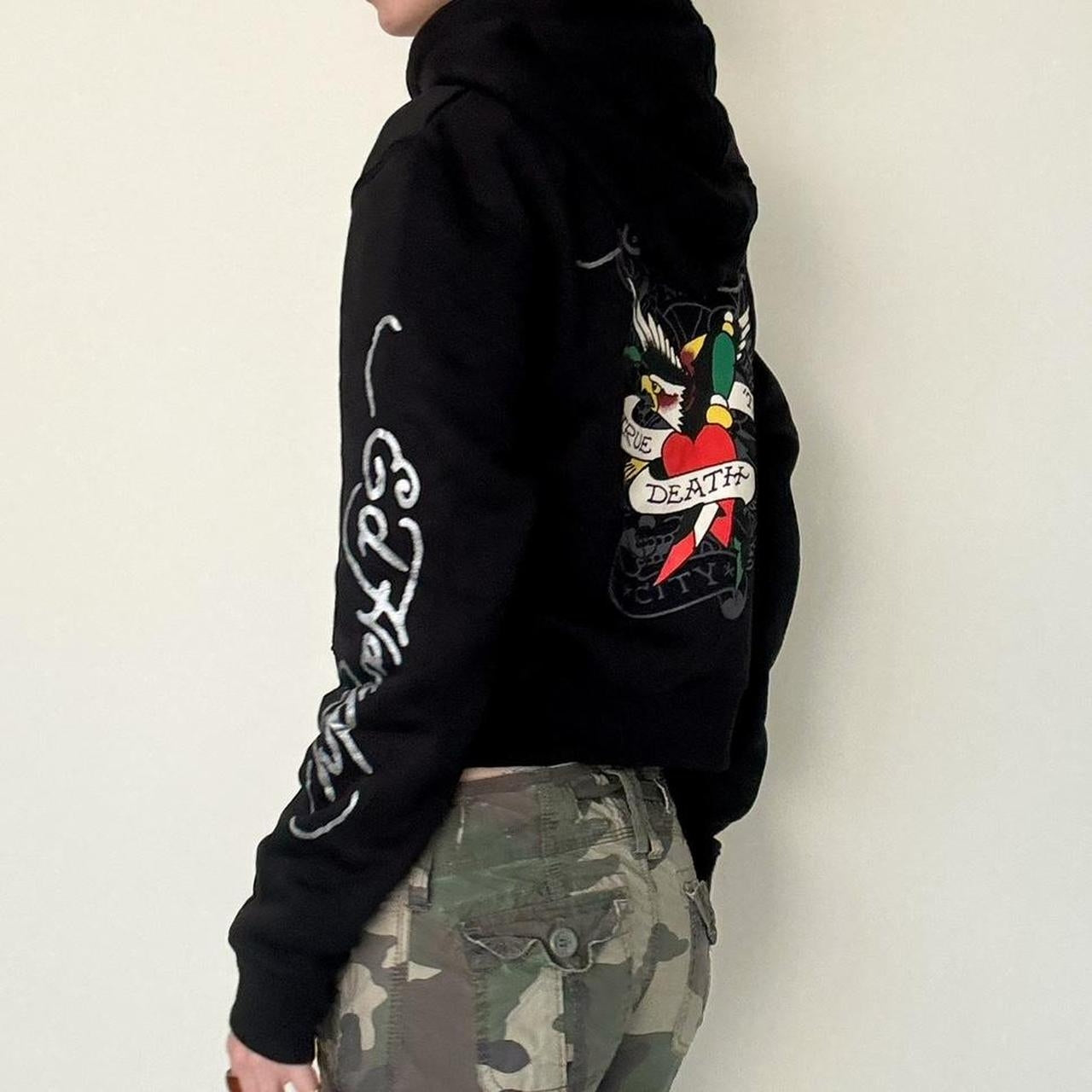 ED HRDY Branded Women's Crop Zipper Hoodie Black Color HRDH-21