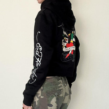 ED HRDY Branded Women's Crop Zipper Hoodie Black Color HRDH-21