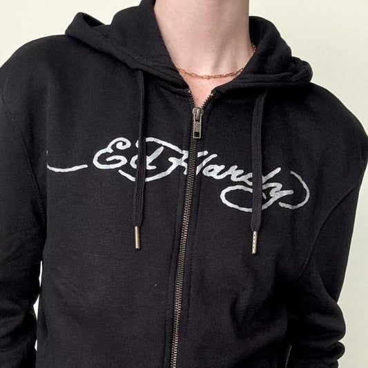 ED HRDY Branded Women's Crop Zipper Hoodie Black Color HRDH-21