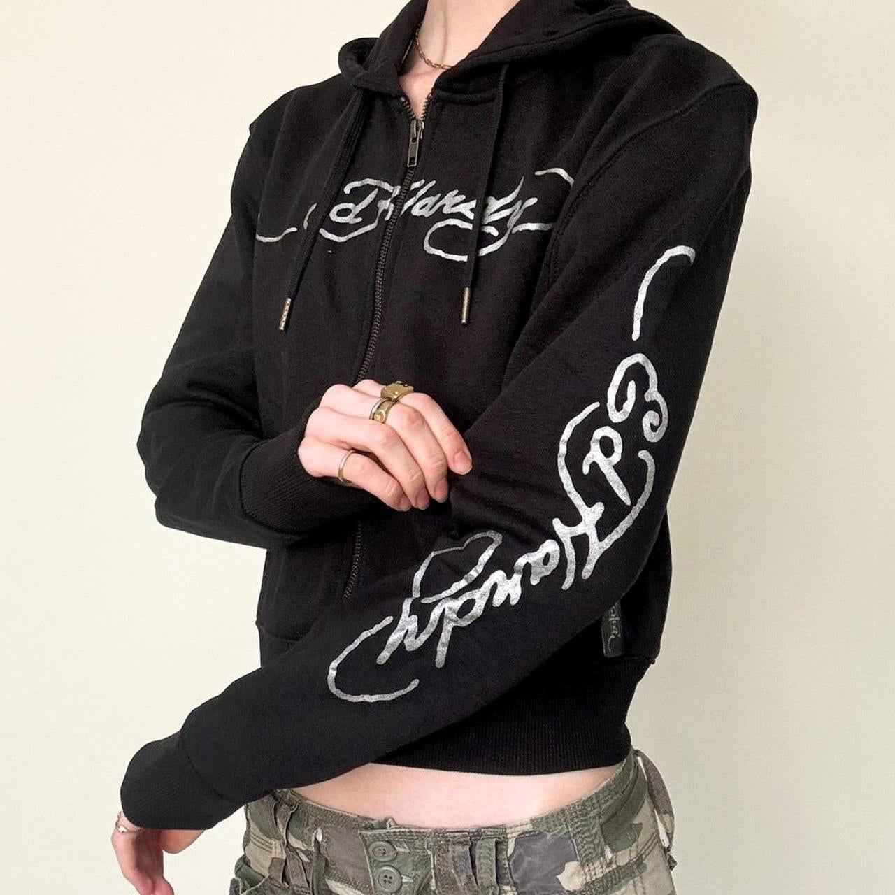 ED HRDY Branded Women's Crop Zipper Hoodie Black Color HRDH-21