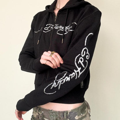 ED HRDY Branded Women's Crop Zipper Hoodie Black Color HRDH-21