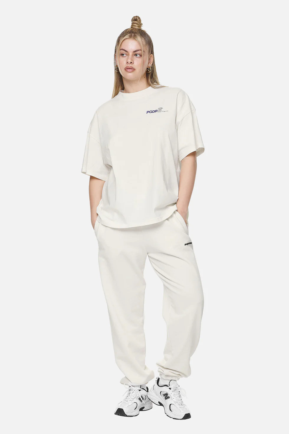 PEGDR Women's Oversized White T-Shirt with Blue color PG-17