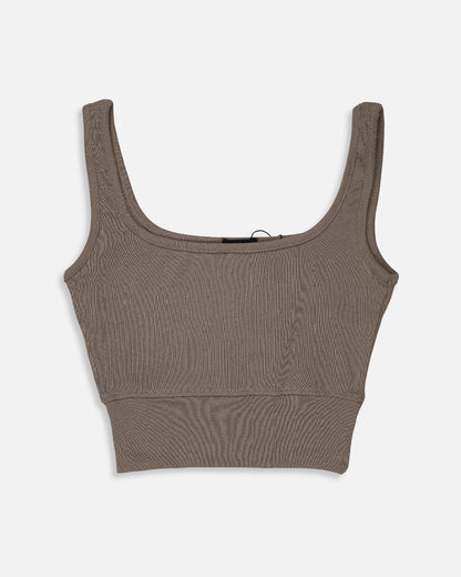 BOOH Branded Women’s Soft Ribbed Basic Crop Top– Brown WTT-04
