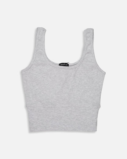 BOOH Branded Women’s Soft Ribbed Basic Crop Top– Light Grey WTT-05