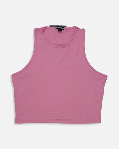 BOOH Branded Women’s Ribbed High-Neck Crop Tank – Soft Pink WTT-10