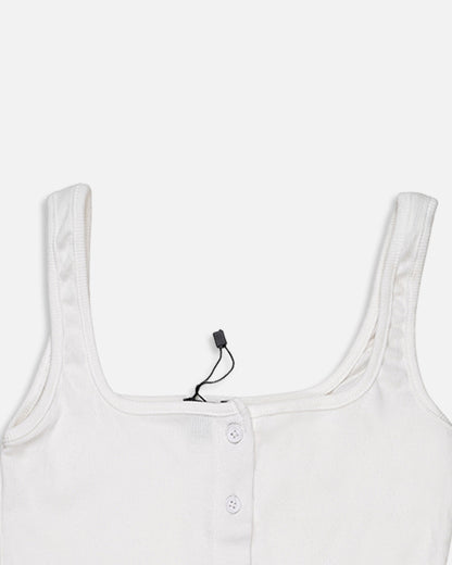 BOOH Women’s White Ribbed Button Tank Top Branded  WTT-11