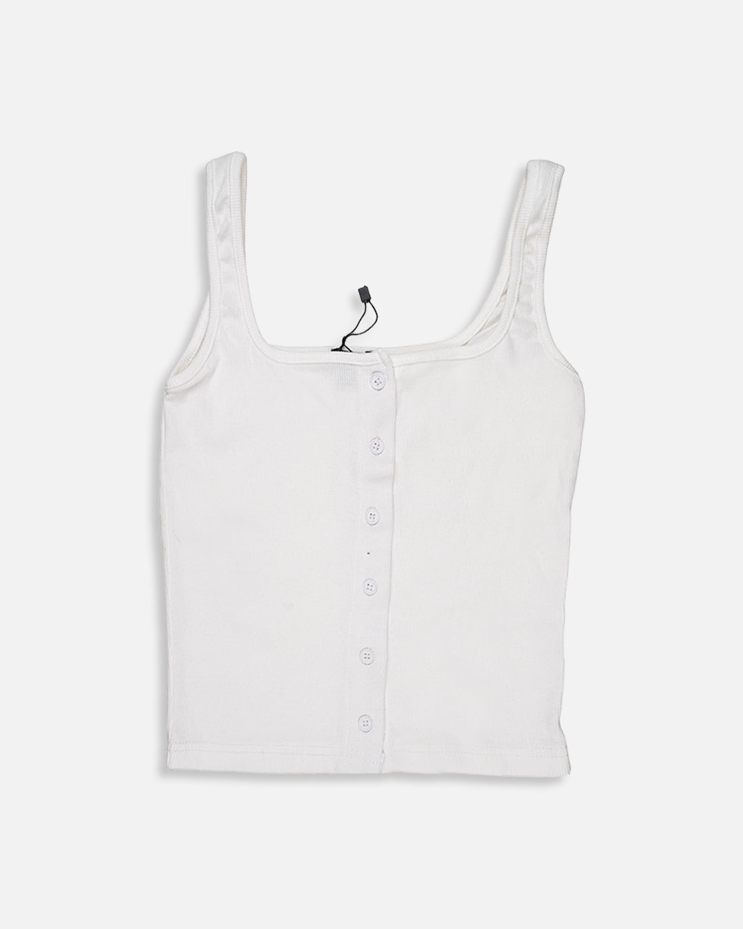 BOOH Women’s White Ribbed Button Tank Top Branded  WTT-11