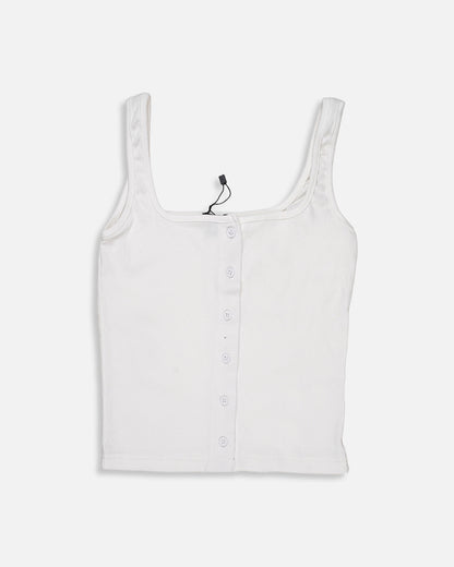 BOOH Women’s White Ribbed Button Tank Top Branded  WTT-11