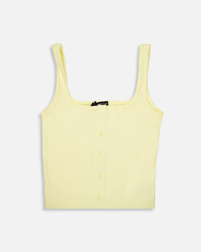 BOOH Branded Women’s Light Yellow Ribbed Button Tank Top WTT-09