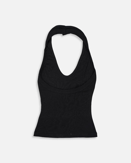 BOOH Branded Women’s Ribbed Halter Crop Top – Black WTT-03