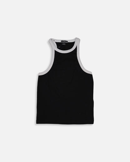 BOOH Branded Women’s Contrast Ribbed Racer Tank – Black & White WTT-08