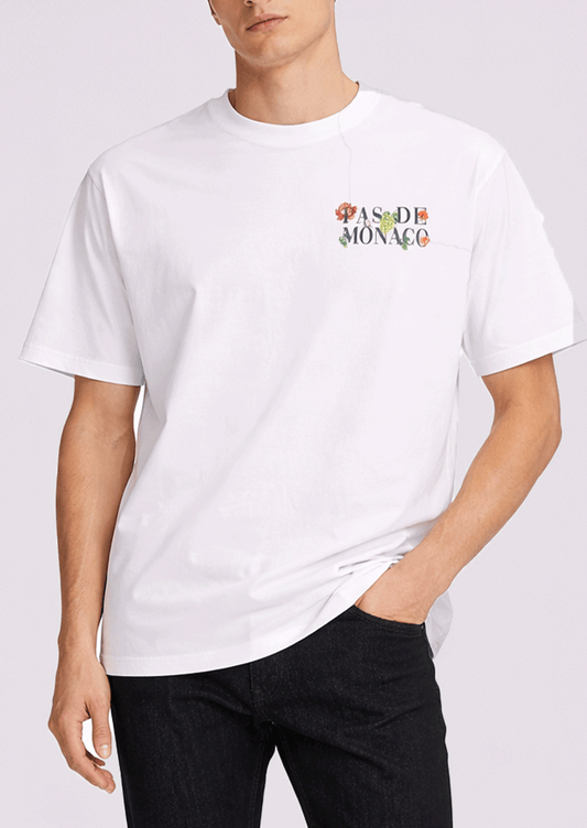 Pas Monaco Branded Men's White Drop Shoulder Tee MT-22