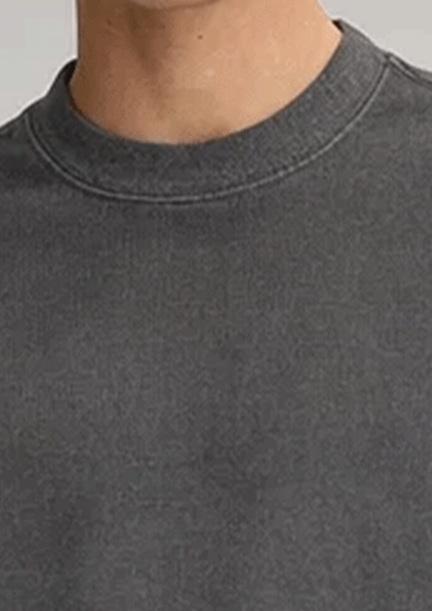 BERSK Men's Charcoal Textured Knit T-Shirt Drop Sholuder Mt-06