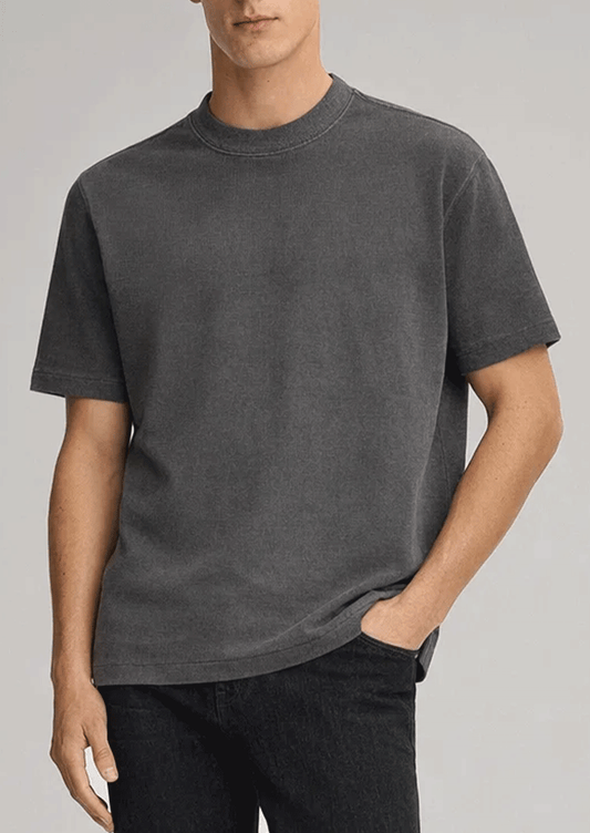 BERSK Men's Charcoal Textured Knit T-Shirt Drop Sholuder Mt-06