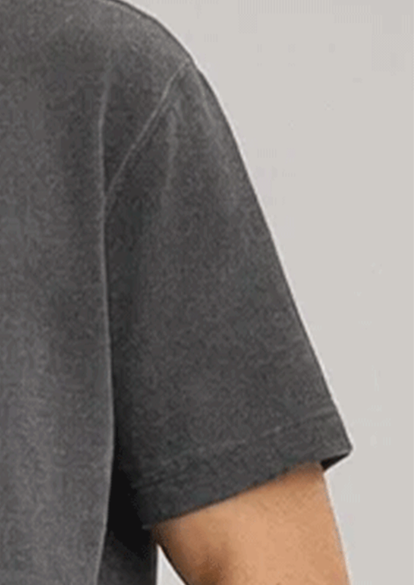 BERSK Men's Charcoal Textured Knit T-Shirt Drop Sholuder Mt-06
