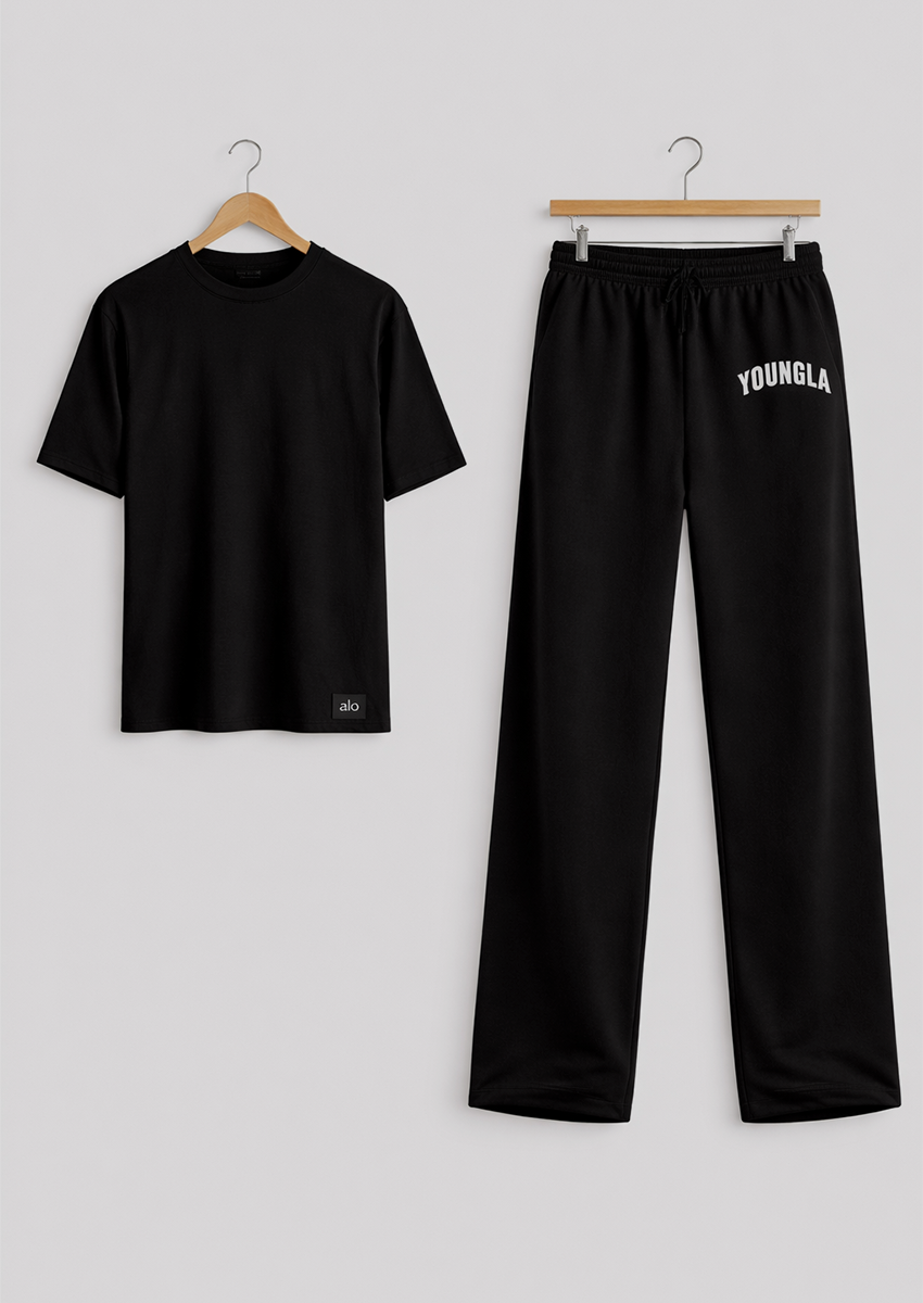 Premium Branded ALOS Shirt And Younglay Trouser Set Aesthetic Black