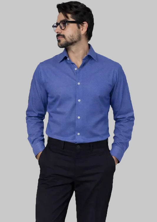 Calvy Klien Branded Mens Formal Shirt-Blue Micro-Dot MFS-46