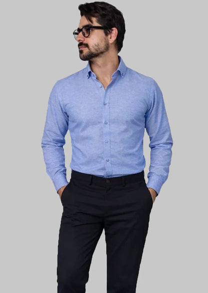 Zelig Branded Mens Formal Shirt-Denim Blue Button-Down MFS-28