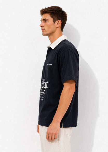 Spring Fld Branded The Beat Club Heavyweight Oversized Polo T-Shirt – Navy MPT-71