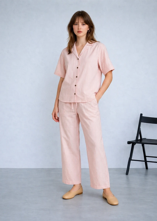 Zelig Branded Pink & White Striped Co-Ord Set WCS-19