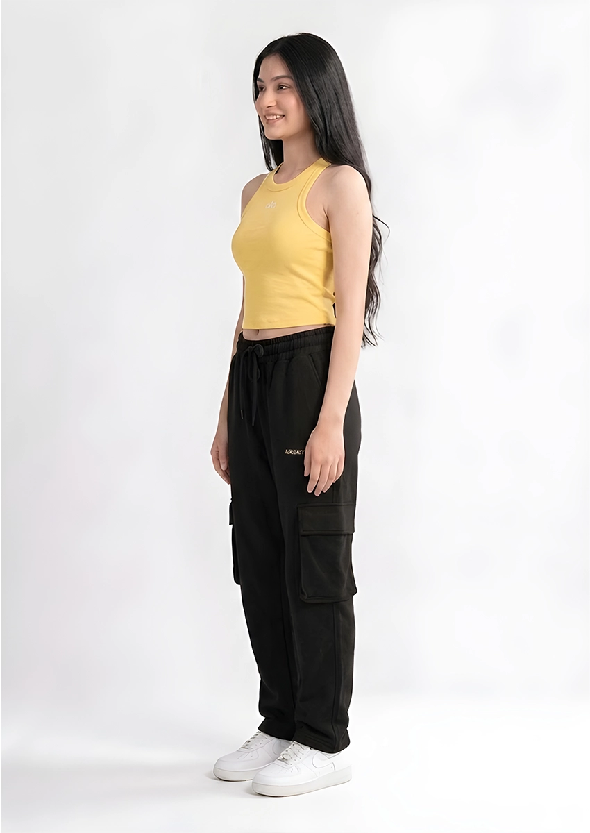 Alos Branded Women’s Ribbed Racerback Crop Tank - Yellow WTT-20