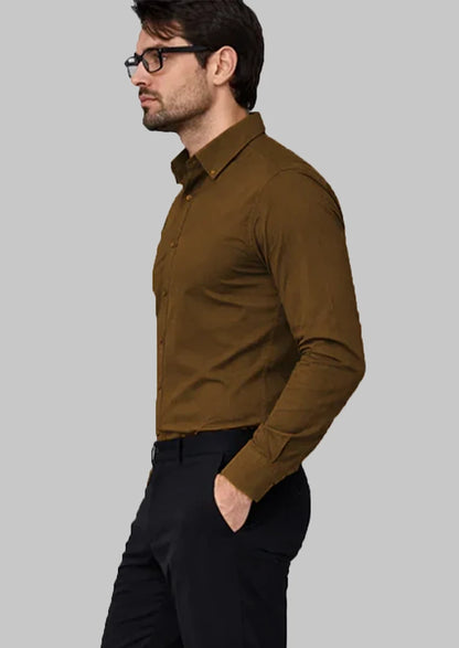 Zelig Branded Mens Formal Shirt-Dark Camel MFS-44