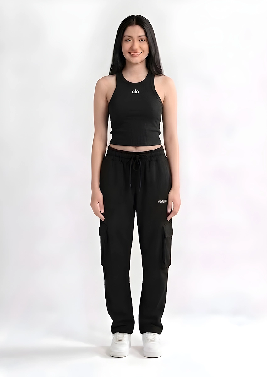 Alos Branded Women’s Ribbed Racerback Crop Tank - Black WTT-18